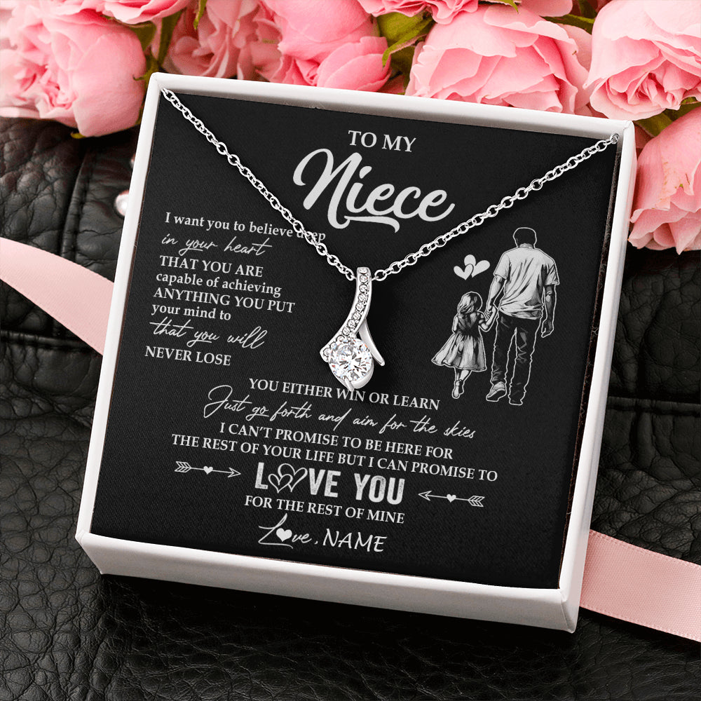 Alluring Beauty Necklace 14K White Gold Finish | 2 | Personalized To My Niece Necklace You Will Never Lose From Uncle Niece Birthday Gifts Graduation Christmas Customized Gift Box Message Card | teecentury