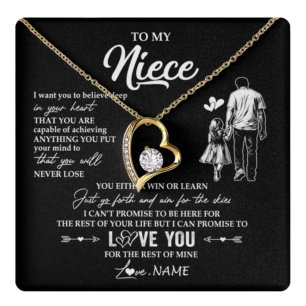 Forever Love Necklace 18K Yellow Gold Finish | 1 | Personalized To My Niece Necklace You Will Never Lose From Uncle Niece Birthday Gifts Graduation Christmas Customized Gift Box Message Card | teecentury