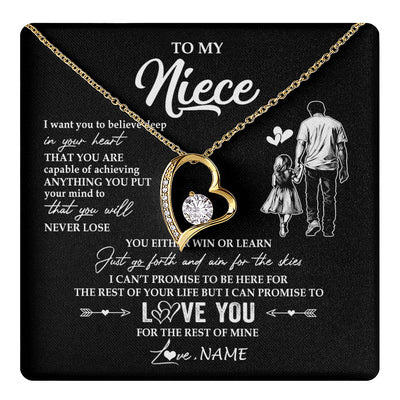 Forever Love Necklace 18K Yellow Gold Finish | 1 | Personalized To My Niece Necklace You Will Never Lose From Uncle Niece Birthday Gifts Graduation Christmas Customized Gift Box Message Card | teecentury
