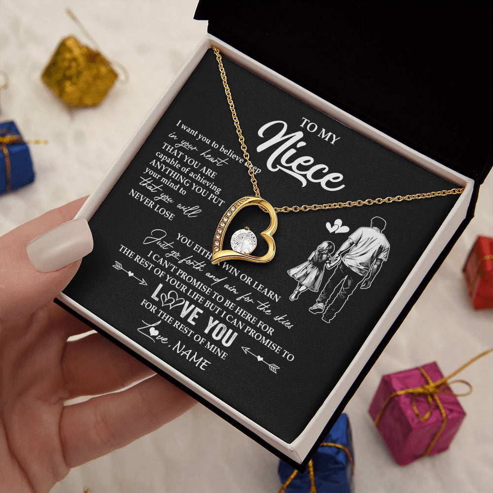 Forever Love Necklace 18K Yellow Gold Finish | 2 | Personalized To My Niece Necklace You Will Never Lose From Uncle Niece Birthday Gifts Graduation Christmas Customized Gift Box Message Card | teecentury
