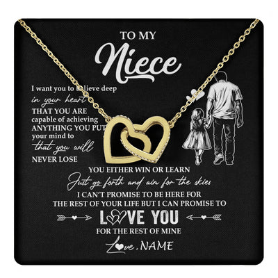 Interlocking Hearts Necklace 18K Yellow Gold Finish | 1 | Personalized To My Niece Necklace You Will Never Lose From Uncle Niece Birthday Gifts Graduation Christmas Customized Gift Box Message Card | teecentury