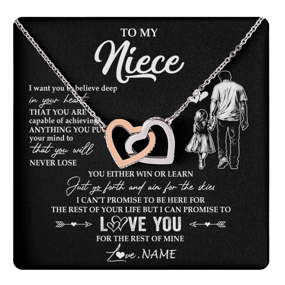 Interlocking Hearts Necklace Stainless Steel & Rose Gold Finish | 1 | Personalized To My Niece Necklace You Will Never Lose From Uncle Niece Birthday Gifts Graduation Christmas Customized Gift Box Message Card | teecentury