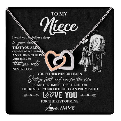 Interlocking Hearts Necklace Stainless Steel & Rose Gold Finish | 1 | Personalized To My Niece Necklace You Will Never Lose From Uncle Niece Birthday Gifts Graduation Christmas Customized Gift Box Message Card | teecentury
