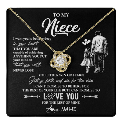 Love Knot Necklace 18K Yellow Gold Finish | 1 | Personalized To My Niece Necklace You Will Never Lose From Uncle Niece Birthday Gifts Graduation Christmas Customized Gift Box Message Card | teecentury