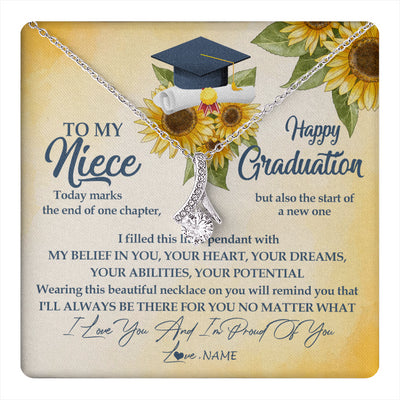 Alluring Beauty Necklace 14K White Gold Finish | 1 | Personalized To My Niece On Her Graduation Day Necklace Flower I Love You I'm Proud Of You Class of 2024 Niece Jewelry Customized Gift Box Message Card | teecentury