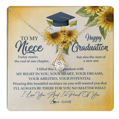 Alluring Beauty Necklace 18K Yellow Gold Finish | 1 | Personalized To My Niece On Her Graduation Day Necklace Flower I Love You I'm Proud Of You Class of 2024 Niece Jewelry Customized Gift Box Message Card | teecentury