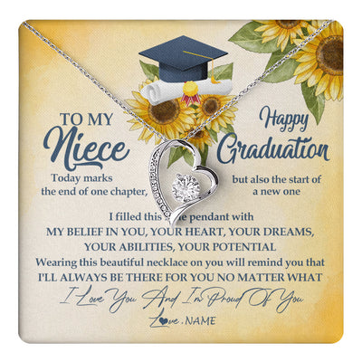 Forever Love Necklace 14K White Gold Finish | 1 | Personalized To My Niece On Her Graduation Day Necklace Flower I Love You I'm Proud Of You Class of 2024 Niece Jewelry Customized Gift Box Message Card | teecentury