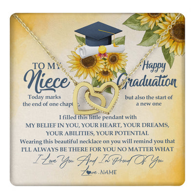 Interlocking Hearts Necklace 18K Yellow Gold Finish | 1 | Personalized To My Niece On Her Graduation Day Necklace Flower I Love You I'm Proud Of You Class of 2024 Niece Jewelry Customized Gift Box Message Card | teecentury