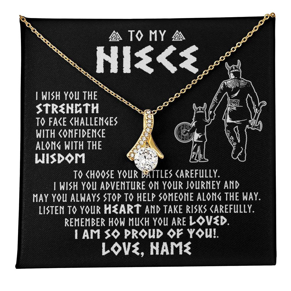 Alluring Beauty Necklace 18K Yellow Gold Finish | 1 | Personalized To My Niece Viking Necklace From Uncle I Am So Proud Of You Runes Viking Niece Birthday Christmas Customized Gift Box Message Card | teecentury