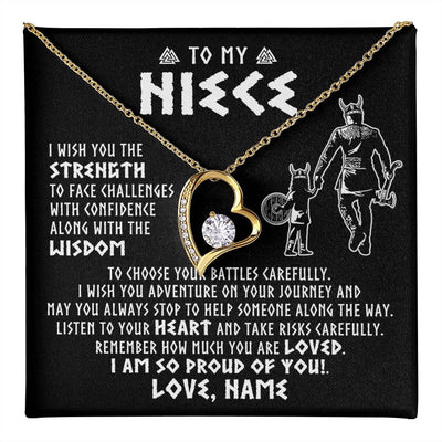 Forever Love Necklace 18K Yellow Gold Finish | 1 | Personalized To My Niece Viking Necklace From Uncle I Am So Proud Of You Runes Viking Niece Birthday Christmas Customized Gift Box Message Card | teecentury
