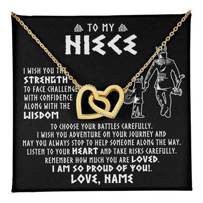 Interlocking Hearts Necklace 18K Yellow Gold Finish | 1 | Personalized To My Niece Viking Necklace From Uncle I Am So Proud Of You Runes Viking Niece Birthday Christmas Customized Gift Box Message Card | teecentury