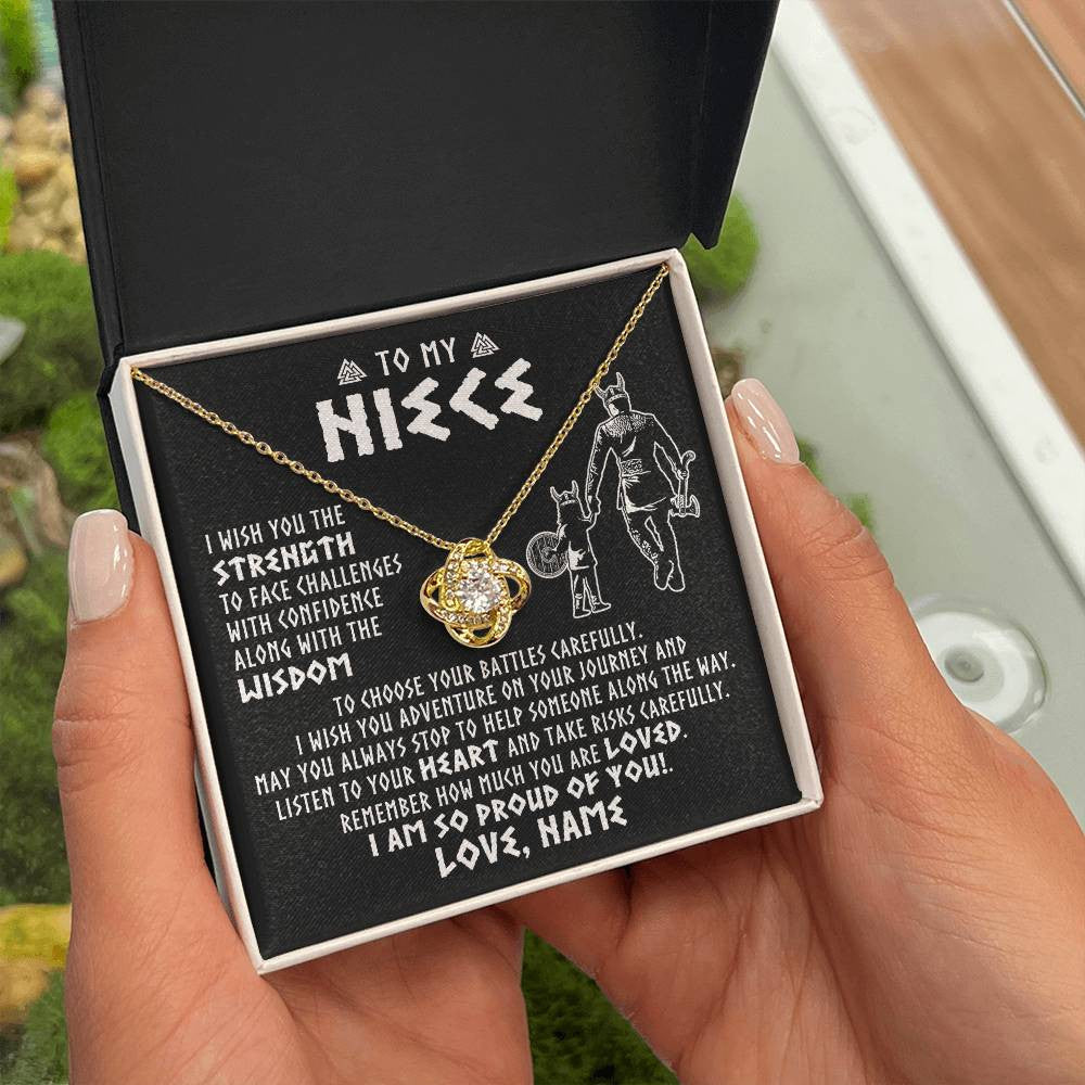 Love Knot Necklace 18K Yellow Gold Finish | 2 | Personalized To My Niece Viking Necklace From Uncle I Am So Proud Of You Runes Viking Niece Birthday Christmas Customized Gift Box Message Card | teecentury