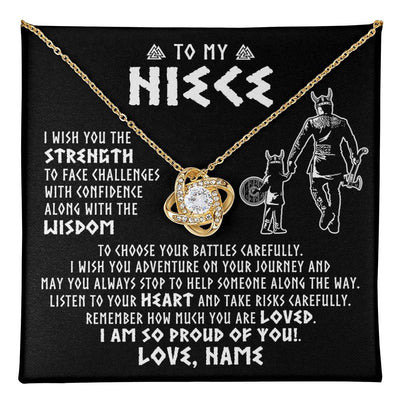 Love Knot Necklace 18K Yellow Gold Finish | 1 | Personalized To My Niece Viking Necklace From Uncle I Am So Proud Of You Runes Viking Niece Birthday Christmas Customized Gift Box Message Card | teecentury