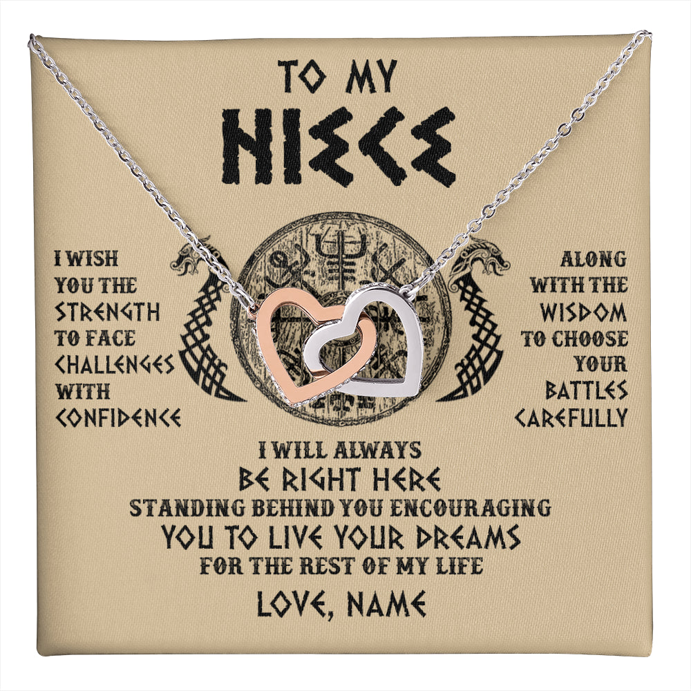Interlocking Hearts Necklace Stainless Steel & Rose Gold Finish | 1 | Personalized To My Niece Viking Necklace I Wish You The Strength Scandinavian Norse Runes Viking For Women Birthday Christmas Customized Gift Box Message Card | teecentury