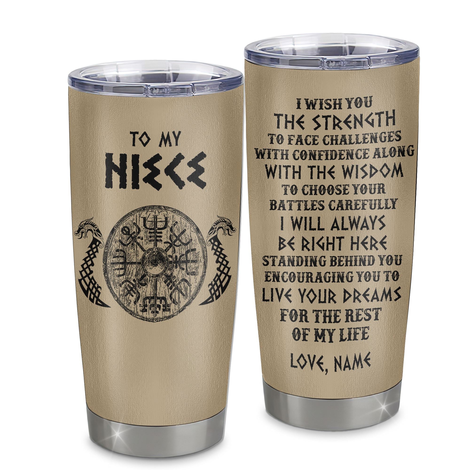 Personalized To My Niece Viking Tumbler From Aunt Uncle I Wish You The Strength Scandinavian Norse Runes Viking For Women Birthday Gifts Christmas Custom Travel Mug | teecentury