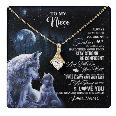Alluring Beauty Necklace 18K Yellow Gold Finish | 1 | Personalized To My Niece Wolf Necklace From Aunt Uncle Auntie Always Remember Niece Birthday Graduation Christmas Customized Gift Box Message Card | teecentury
