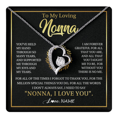 Forever Love Necklace 14K White Gold Finish | 1 | Personalized To My Nonna Gifts Necklace From Granddaughter Grandson Grateful Thank You Nonna Birthday Mothers Day Christmas Customized Gift Box Message Card | teecentury