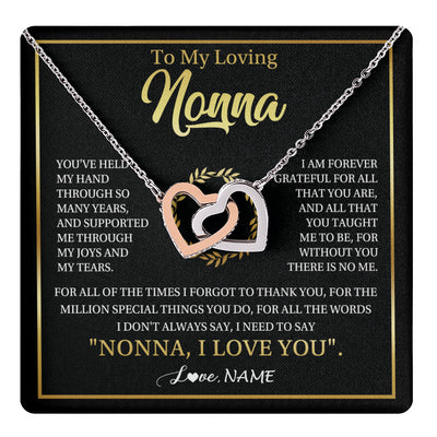 Interlocking Hearts Necklace Stainless Steel & Rose Gold Finish | 1 | Personalized To My Nonna Gifts Necklace From Granddaughter Grandson Grateful Thank You Nonna Birthday Mothers Day Christmas Customized Gift Box Message Card | teecentury