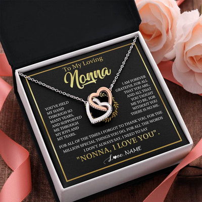 Interlocking Hearts Necklace Stainless Steel & Rose Gold Finish | 2 | Personalized To My Nonna Gifts Necklace From Granddaughter Grandson Grateful Thank You Nonna Birthday Mothers Day Christmas Customized Gift Box Message Card | teecentury