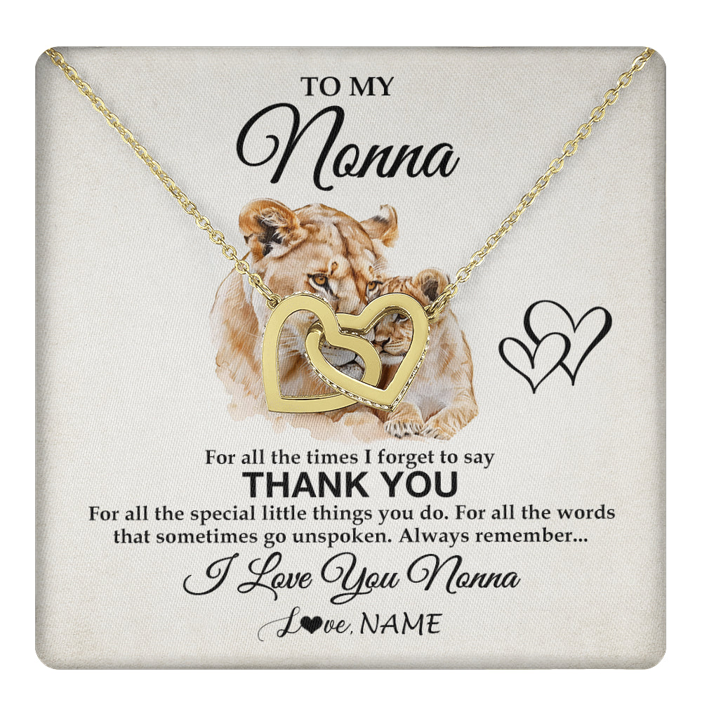 Interlocking Hearts Necklace 18K Yellow Gold Finish | 1 | Personalized To My Nonna Necklace From Granddaughter Grandson Thank You Lion Nonna Gift For Mothers Day Birthday Gift Christmas For Nonna Gift Box Message Card | teecentury