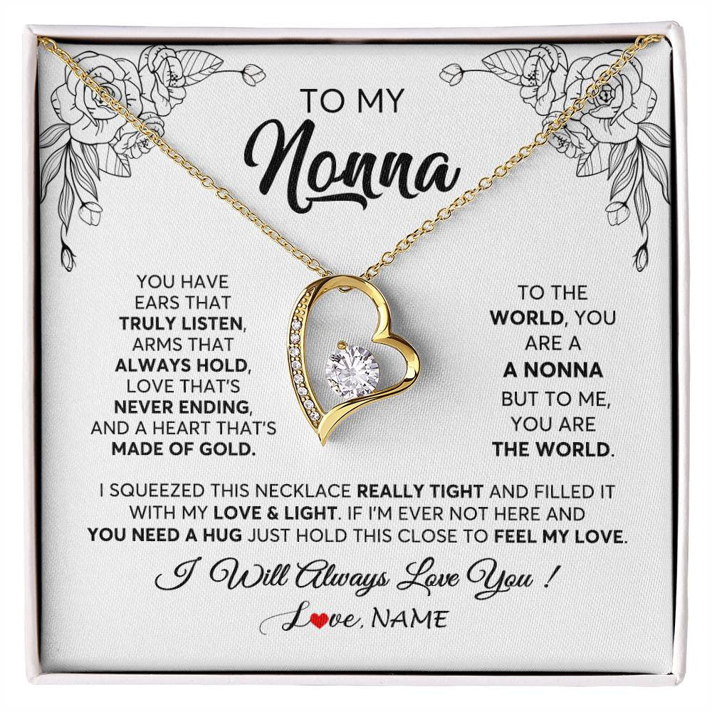 Forever Love Necklace 18K Yellow Gold Finish | 1 | Personalized To My Nonna Necklace From Grandkids Granddaughter Hold This Close Feel My Love Nonna Birthday Mothers Day Jewelry Customized Gift Box Message Card | teecentury