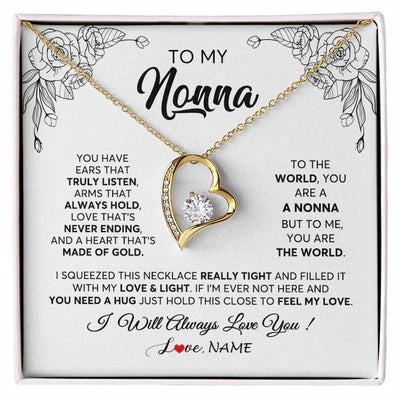 Forever Love Necklace 18K Yellow Gold Finish | 1 | Personalized To My Nonna Necklace From Grandkids Granddaughter Hold This Close Feel My Love Nonna Birthday Mothers Day Jewelry Customized Gift Box Message Card | teecentury