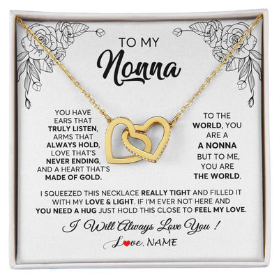Interlocking Hearts Necklace 18K Yellow Gold Finish | 1 | Personalized To My Nonna Necklace From Grandkids Granddaughter Hold This Close Feel My Love Nonna Birthday Mothers Day Jewelry Customized Gift Box Message Card | teecentury