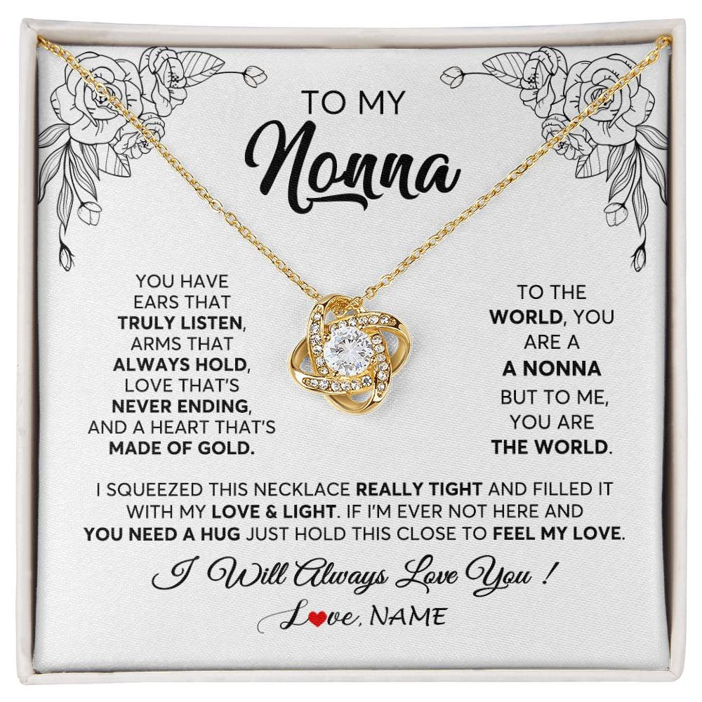 Love Knot Necklace 18K Yellow Gold Finish | 1 | Personalized To My Nonna Necklace From Grandkids Granddaughter Hold This Close Feel My Love Nonna Birthday Mothers Day Jewelry Customized Gift Box Message Card | teecentury
