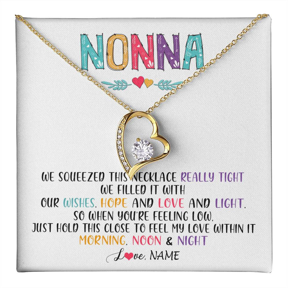 Forever Love Necklace 18K Yellow Gold Finish | 1 | Personalized To My Nonna Necklace From Grandkids Granddaughter We Squeezed This Necklace Nonna Birthday Mothers Day Jewelry Customized Gift Box Message Card | teecentury