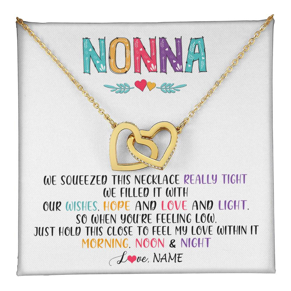 Interlocking Hearts Necklace 18K Yellow Gold Finish | 1 | Personalized To My Nonna Necklace From Grandkids Granddaughter We Squeezed This Necklace Nonna Birthday Mothers Day Jewelry Customized Gift Box Message Card | teecentury