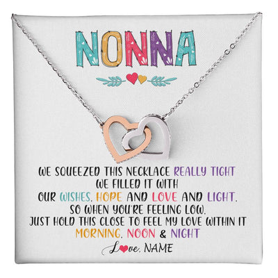 Interlocking Hearts Necklace Stainless Steel & Rose Gold Finish | 1 | Personalized To My Nonna Necklace From Grandkids Granddaughter We Squeezed This Necklace Nonna Birthday Mothers Day Jewelry Customized Gift Box Message Card | teecentury