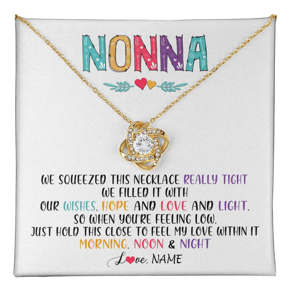 Love Knot Necklace 18K Yellow Gold Finish | 1 | Personalized To My Nonna Necklace From Grandkids Granddaughter We Squeezed This Necklace Nonna Birthday Mothers Day Jewelry Customized Gift Box Message Card | teecentury