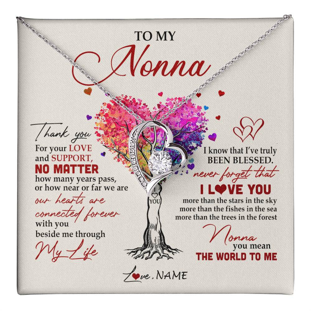 Forever Love Necklace 14K White Gold Finish | 1 | Personalized To My Nonna Necklace From Grandkids Never Forget That I Love You You Mean The World Nonna Birthday Mothers Day Jewelry Customized Gift Box Message Card | teecentury