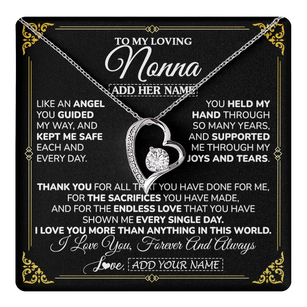 Forever Love Necklace 14K White Gold Finish | 1 | Personalized To My Nonna Necklace Gifts Meaningful Gift To Nonna From Granddaughter Without You There Is No Me Mothers Day Birthday Gift Box Message Card | https://teecentury.
