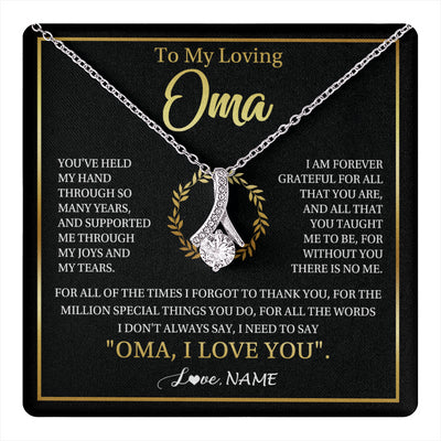 Alluring Beauty Necklace 14K White Gold Finish | 1 | Personalized To My Oma Gifts Necklace From Granddaughter Grandson Grateful Thank You Oma Birthday Mothers Day Christmas Customized Gift Box Message Card | teecentury