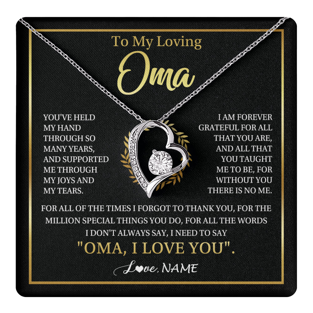 Forever Love Necklace 14K White Gold Finish | 1 | Personalized To My Oma Gifts Necklace From Granddaughter Grandson Grateful Thank You Oma Birthday Mothers Day Christmas Customized Gift Box Message Card | teecentury