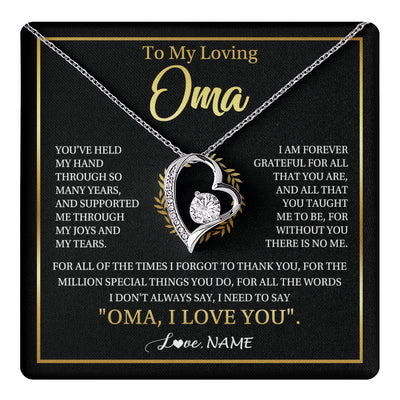 Forever Love Necklace 14K White Gold Finish | 1 | Personalized To My Oma Gifts Necklace From Granddaughter Grandson Grateful Thank You Oma Birthday Mothers Day Christmas Customized Gift Box Message Card | teecentury