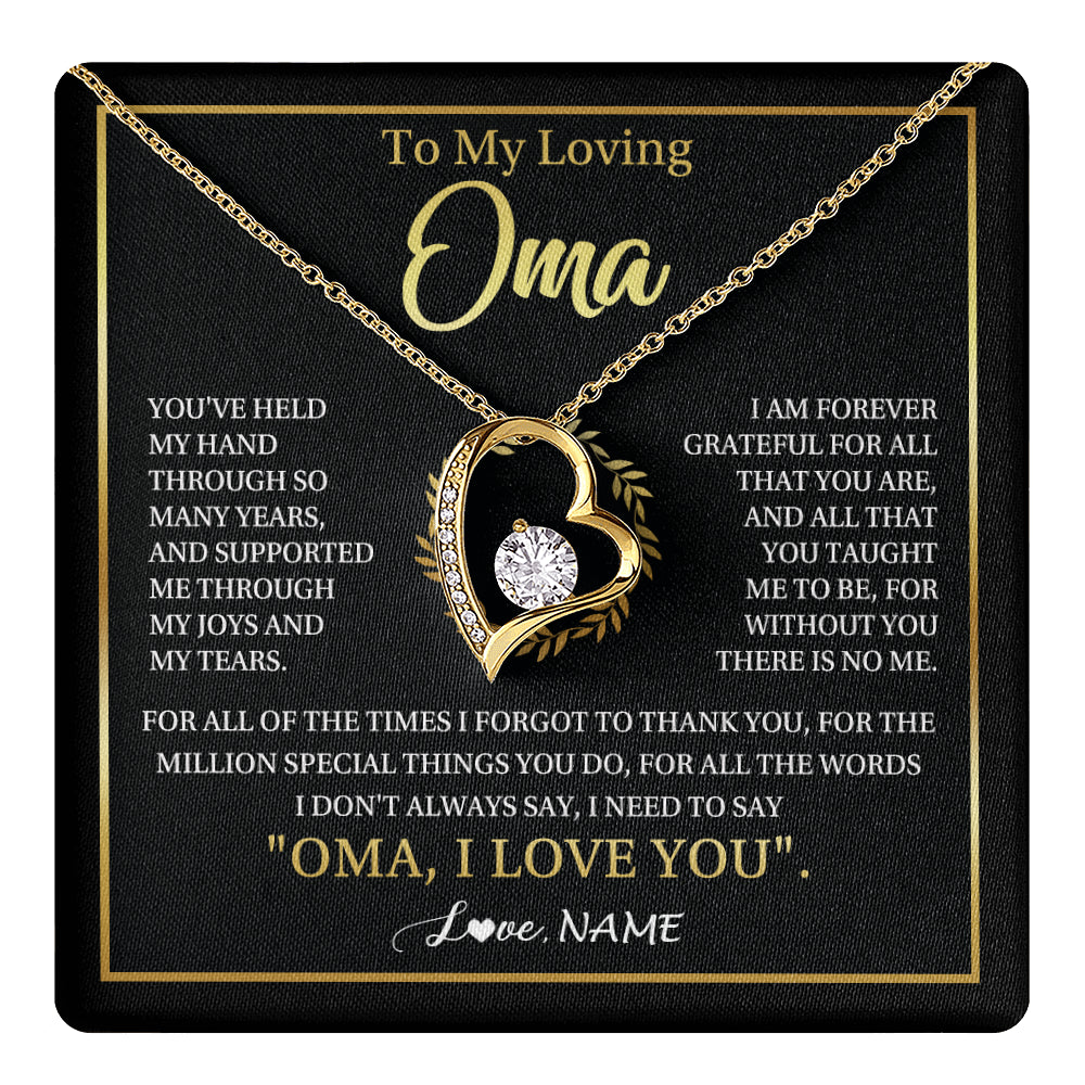 Forever Love Necklace 18K Yellow Gold Finish | 1 | Personalized To My Oma Gifts Necklace From Granddaughter Grandson Grateful Thank You Oma Birthday Mothers Day Christmas Customized Gift Box Message Card | teecentury