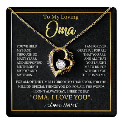 Forever Love Necklace 18K Yellow Gold Finish | 1 | Personalized To My Oma Gifts Necklace From Granddaughter Grandson Grateful Thank You Oma Birthday Mothers Day Christmas Customized Gift Box Message Card | teecentury
