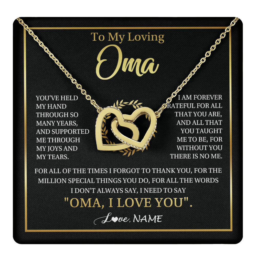 Interlocking Hearts Necklace 18K Yellow Gold Finish | 1 | Personalized To My Oma Gifts Necklace From Granddaughter Grandson Grateful Thank You Oma Birthday Mothers Day Christmas Customized Gift Box Message Card | teecentury