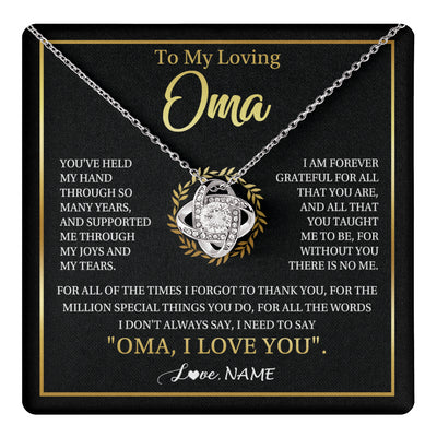 Love Knot Necklace 14K White Gold Finish | 1 | Personalized To My Oma Gifts Necklace From Granddaughter Grandson Grateful Thank You Oma Birthday Mothers Day Christmas Customized Gift Box Message Card | teecentury