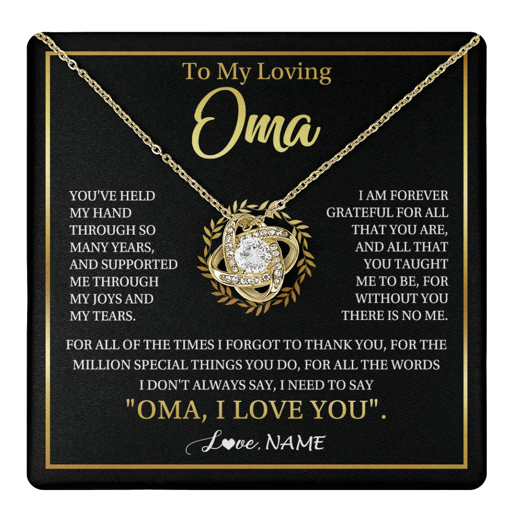 Love Knot Necklace 18K Yellow Gold Finish | 1 | Personalized To My Oma Gifts Necklace From Granddaughter Grandson Grateful Thank You Oma Birthday Mothers Day Christmas Customized Gift Box Message Card | teecentury