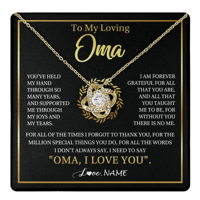 Love Knot Necklace 18K Yellow Gold Finish | 1 | Personalized To My Oma Gifts Necklace From Granddaughter Grandson Grateful Thank You Oma Birthday Mothers Day Christmas Customized Gift Box Message Card | teecentury