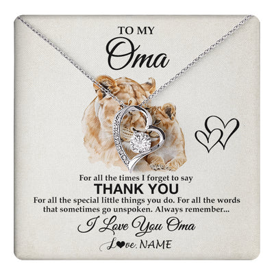Forever Love Necklace 14K White Gold Finish | 1 | Personalized To My Oma Necklace From Granddaughter Grandson Thank You Lion Oma Gift For Mothers Day Birthday Gift Christmas For Oma Gift Box Message Card | teecentury