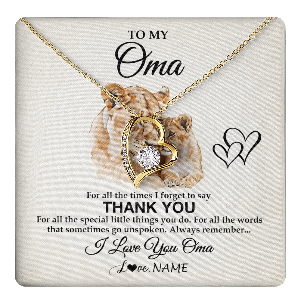 Forever Love Necklace 18K Yellow Gold Finish | 1 | Personalized To My Oma Necklace From Granddaughter Grandson Thank You Lion Oma Gift For Mothers Day Birthday Gift Christmas For Oma Gift Box Message Card | teecentury
