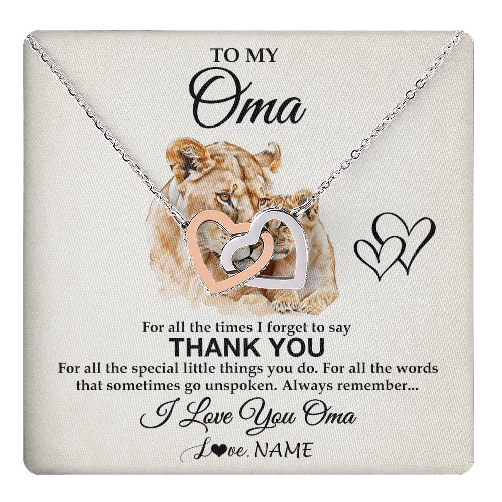Interlocking Hearts Necklace Stainless Steel & Rose Gold Finish | 1 | Personalized To My Oma Necklace From Granddaughter Grandson Thank You Lion Oma Gift For Mothers Day Birthday Gift Christmas For Oma Gift Box Message Card | teecentury