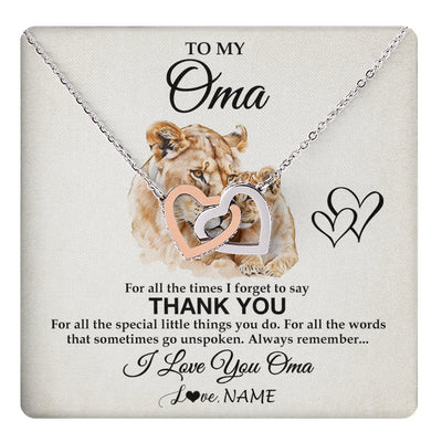 Interlocking Hearts Necklace Stainless Steel & Rose Gold Finish | 1 | Personalized To My Oma Necklace From Granddaughter Grandson Thank You Lion Oma Gift For Mothers Day Birthday Gift Christmas For Oma Gift Box Message Card | teecentury