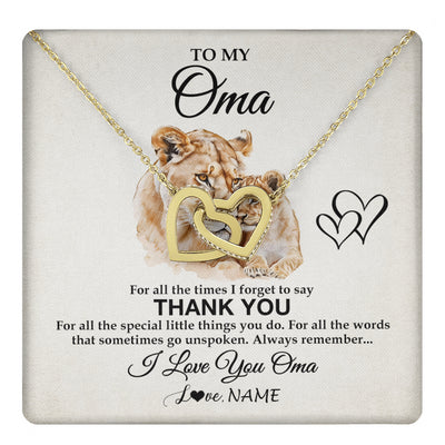 Interlocking Hearts Necklace 18K Yellow Gold Finish | 1 | Personalized To My Oma Necklace From Granddaughter Grandson Thank You Lion Oma Gift For Mothers Day Birthday Gift Christmas For Oma Gift Box Message Card | teecentury