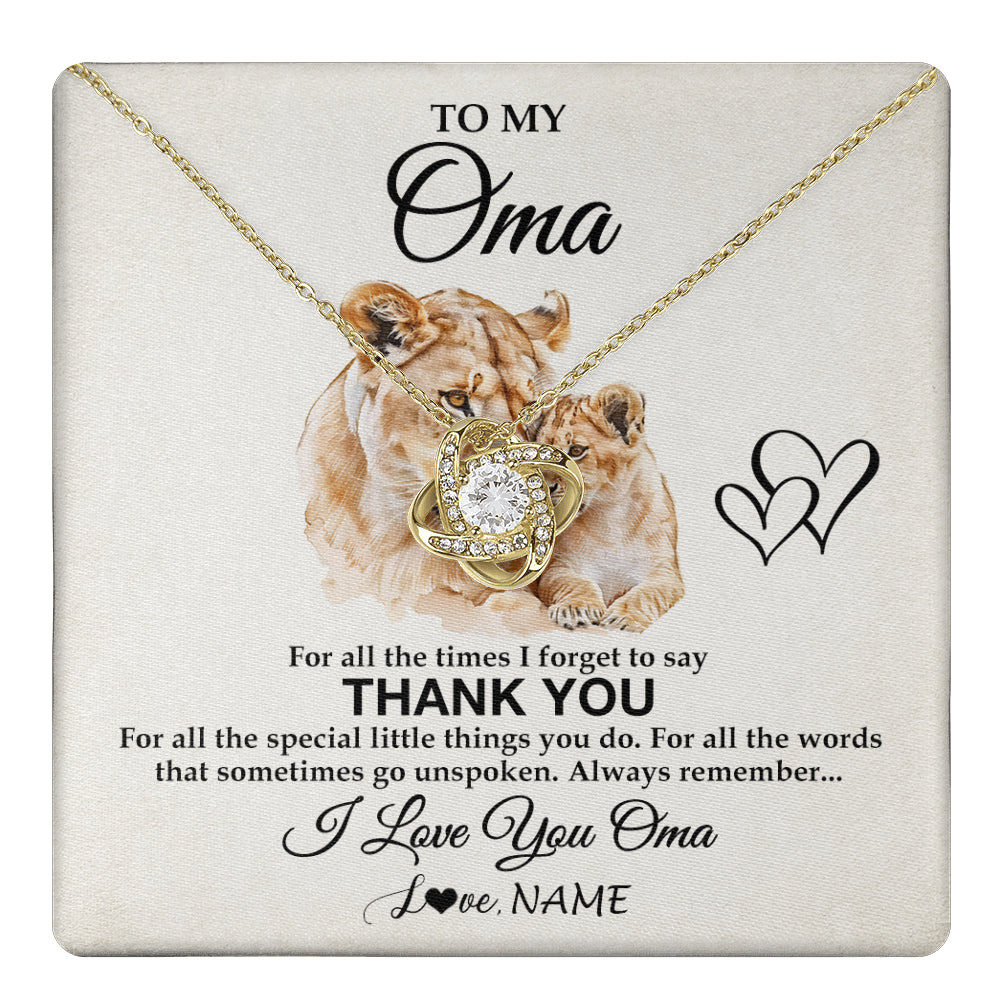 Love Knot Necklace 18K Yellow Gold Finish | 1 | Personalized To My Oma Necklace From Granddaughter Grandson Thank You Lion Oma Gift For Mothers Day Birthday Gift Christmas For Oma Gift Box Message Card | teecentury