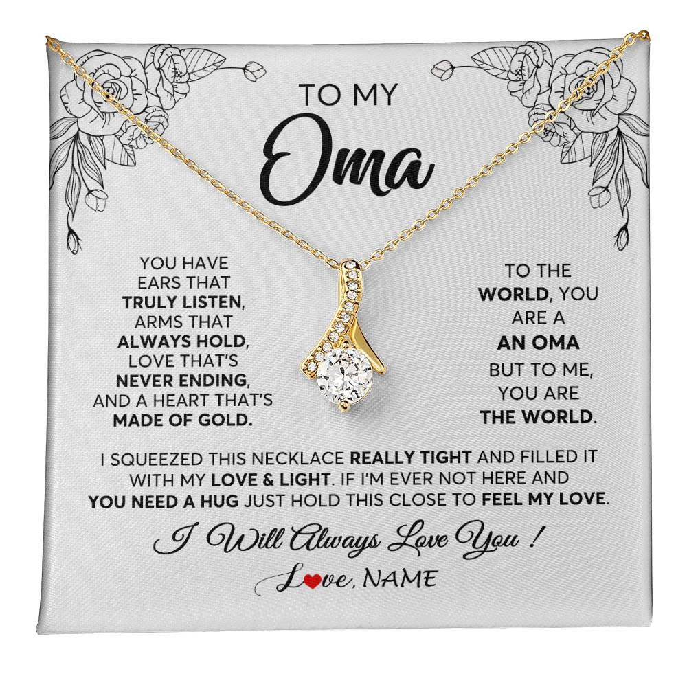 Alluring Beauty Necklace 18K Yellow Gold Finish | 1 | Personalized To My Oma Necklace From Grandkids Granddaughter Hold This Close Feel My Love Oma Birthday Mothers Day Christmas Customized Gift Box Message Card | teecentury